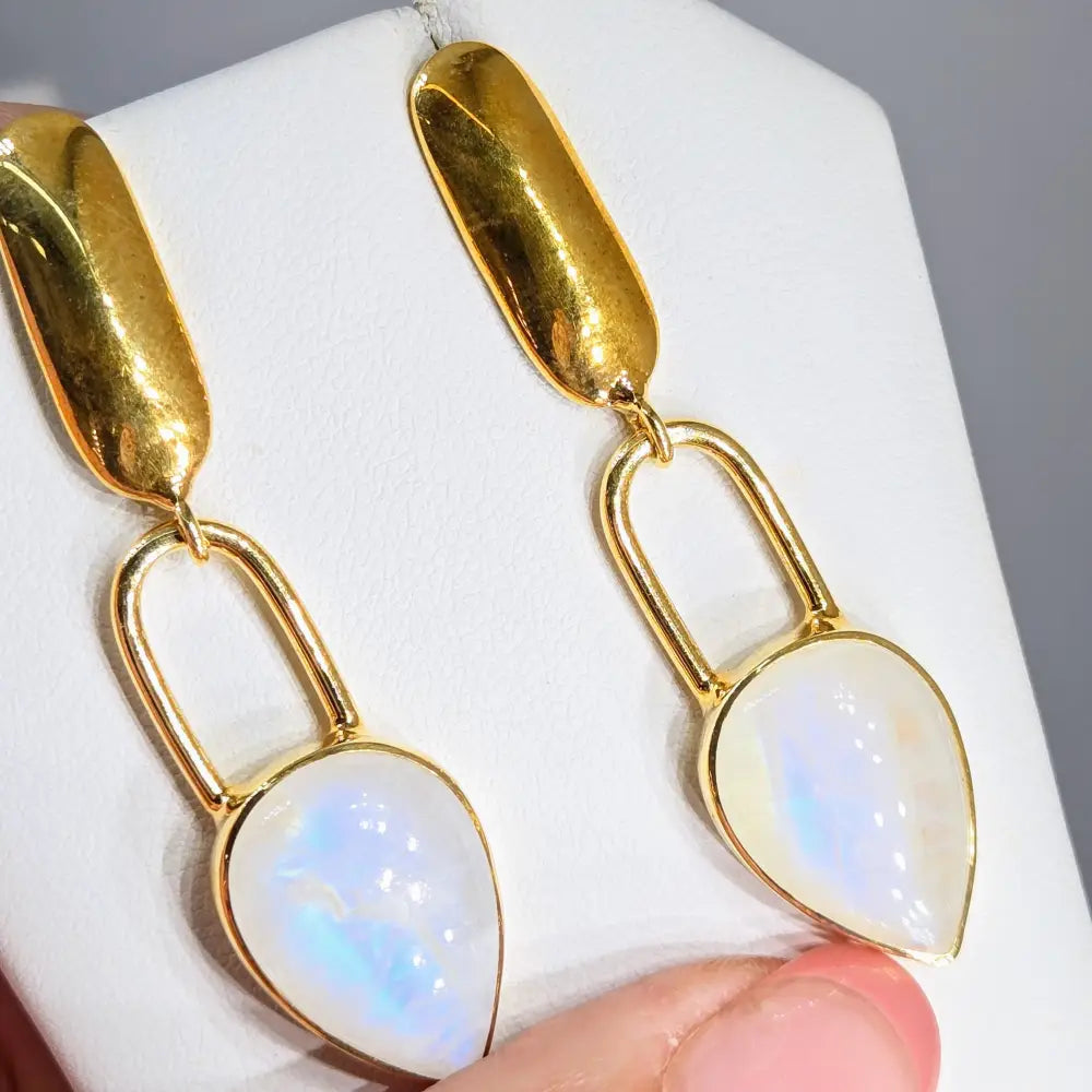 ?MOon Pears’ 2.25’’ Earrings - Moonstone 18k Gold Sterling