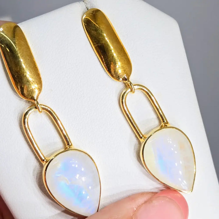 ?MOon Pears’ 2.25’’ Earrings - Moonstone 18k Gold Sterling