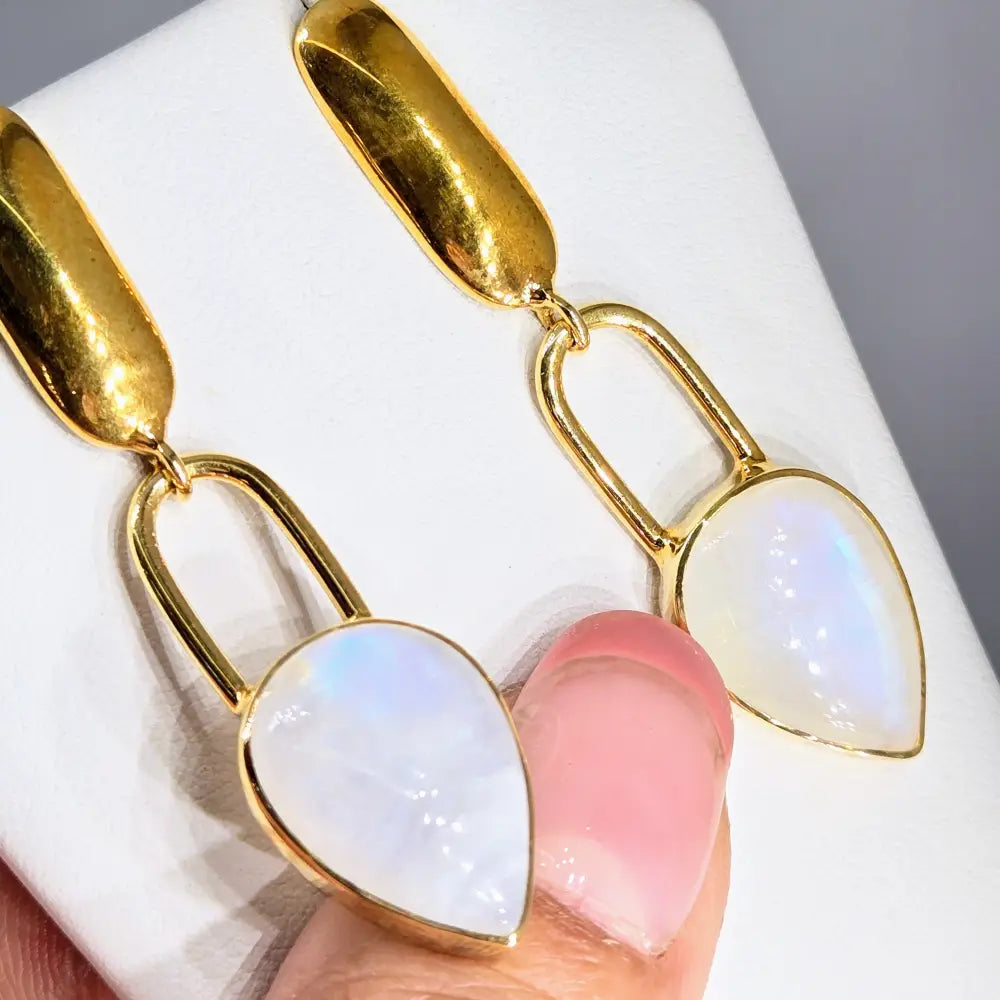 ?MOon Pears’ 2.25’’ Earrings - Moonstone 18k Gold Sterling