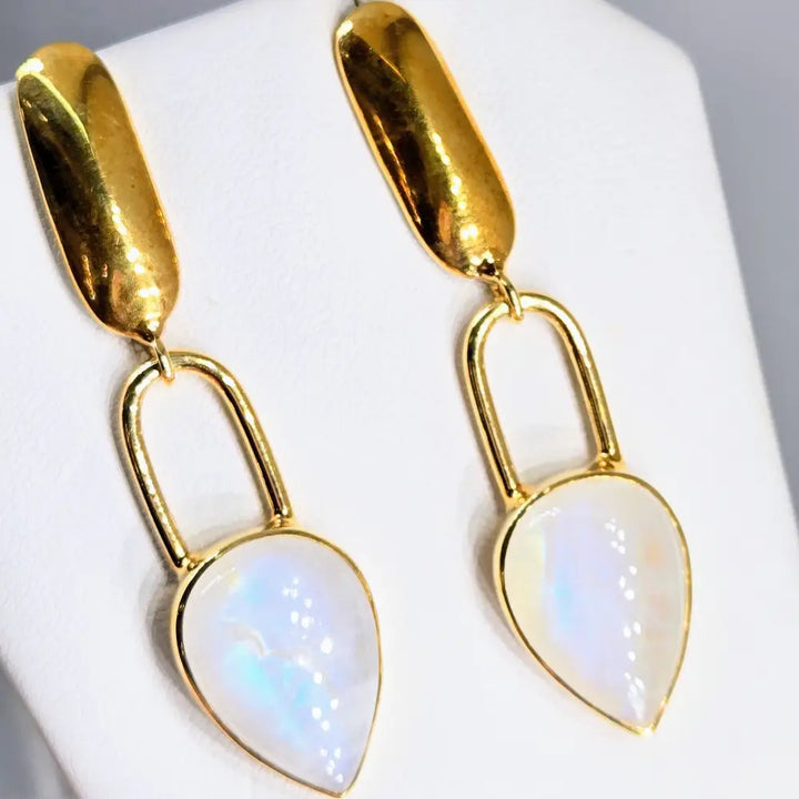 ?MOon Pears’ 2.25’’ Earrings - Moonstone 18k Gold Sterling