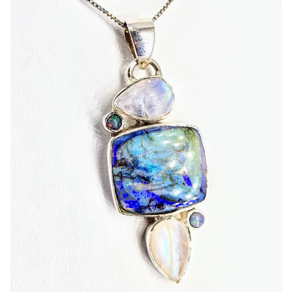 Moonlight on the Ocean 18’’ Necklace 2’’ Pendant Opal Moonstone Sterling