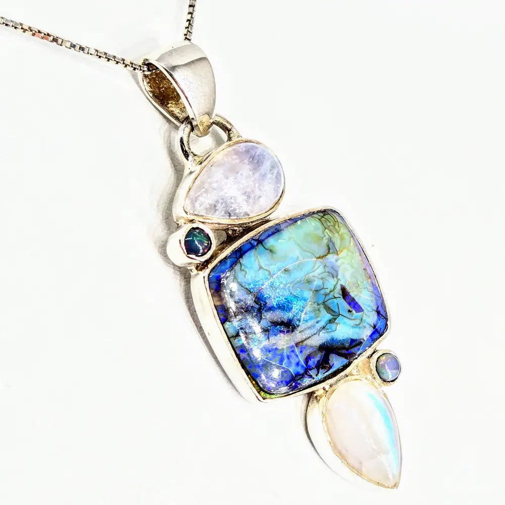 Moonlight on the Ocean 18’’ Necklace 2’’ Pendant Opal Moonstone Sterling