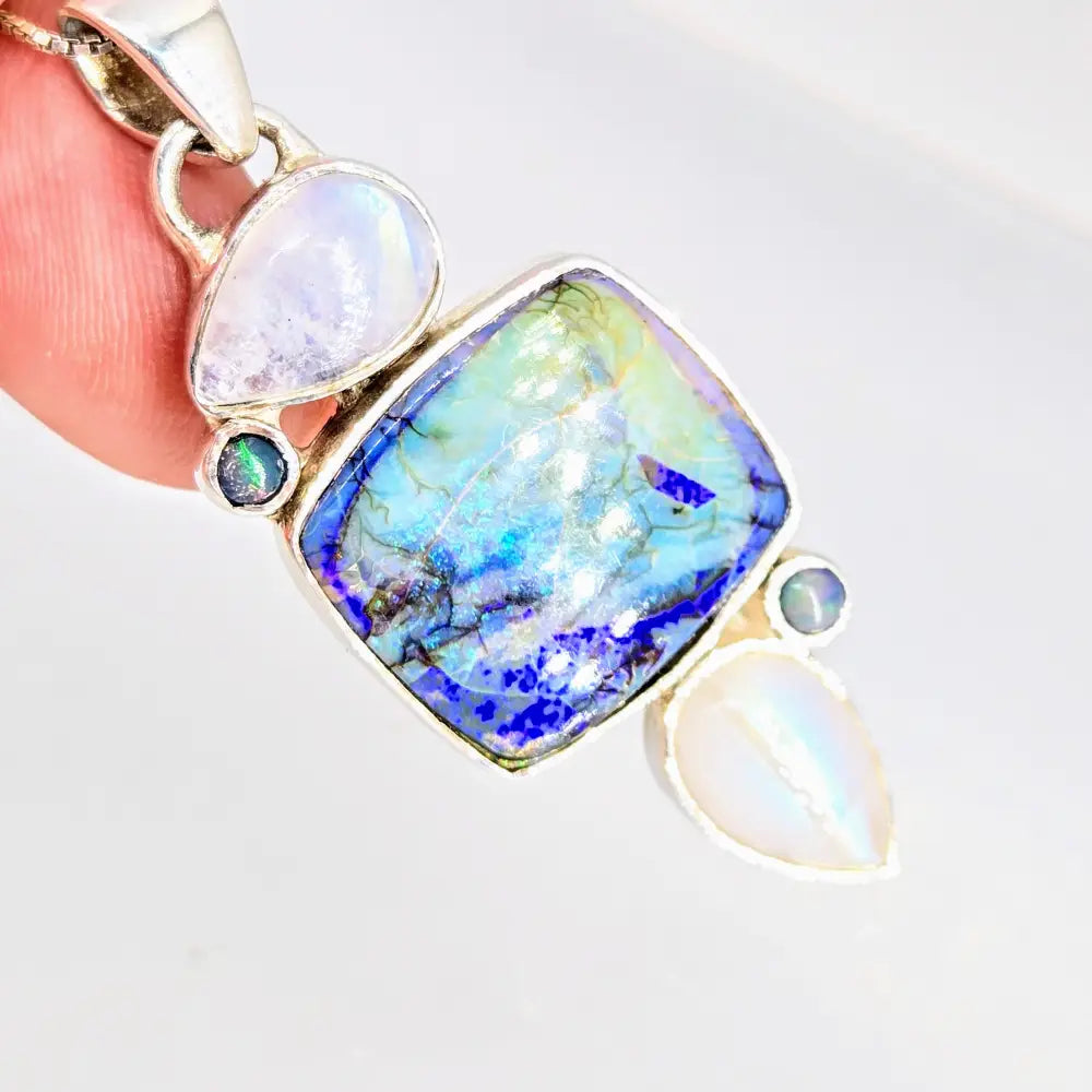 ?MOonlight on the Ocean’ Pendant Necklace Opal Moonstone Sterling