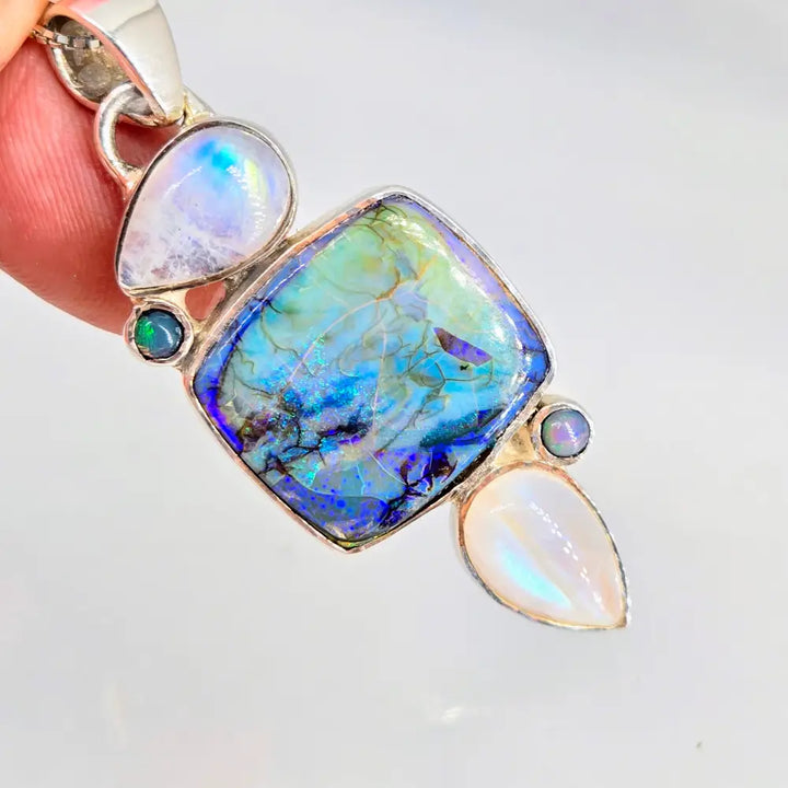 ?MOonlight on the Ocean’ Pendant Necklace Opal Moonstone Sterling