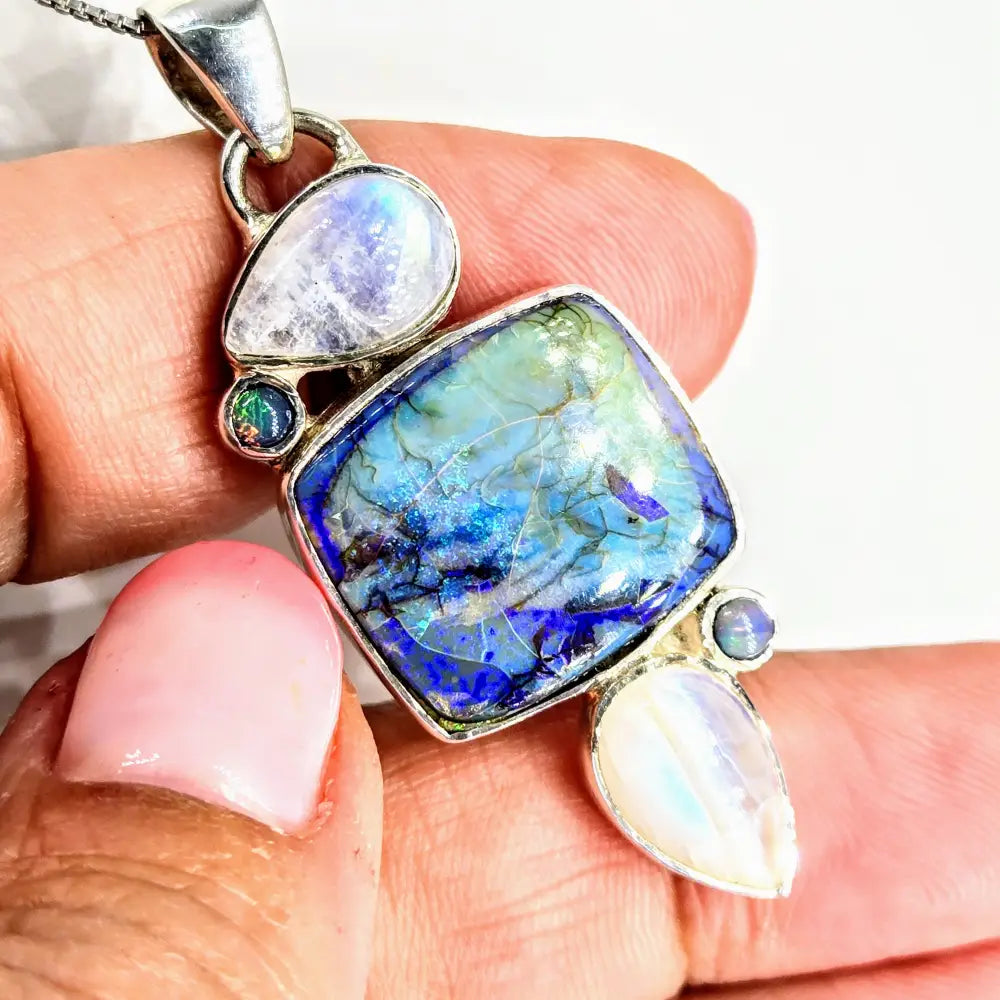 ?MOonlight on the Ocean’ Pendant Necklace Opal Moonstone Sterling