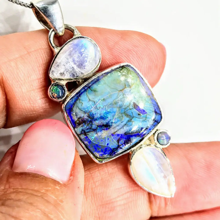 ?MOonlight on the Ocean’ Pendant Necklace Opal Moonstone Sterling