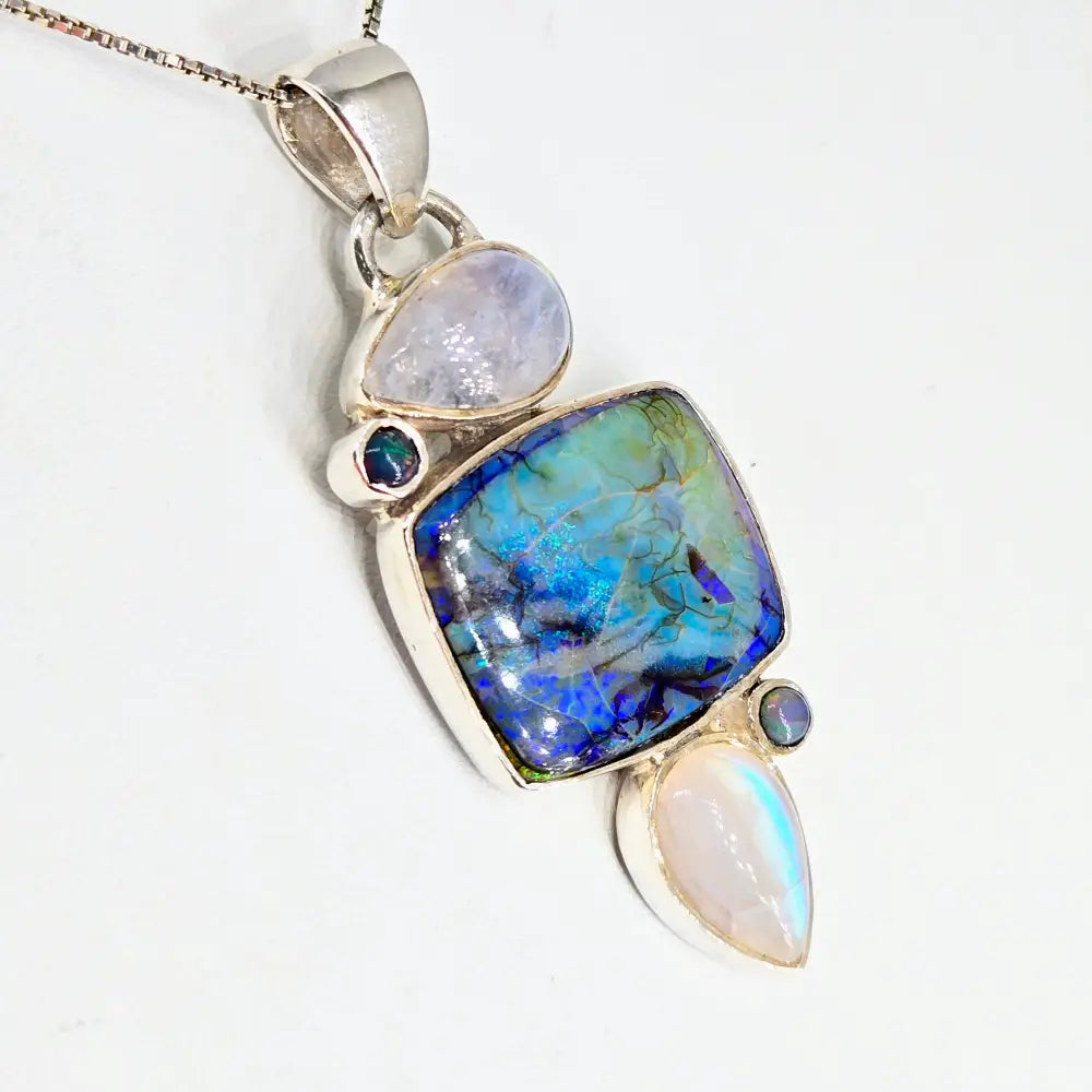 ?MOonlight on the Ocean’ Pendant Necklace Opal Moonstone Sterling