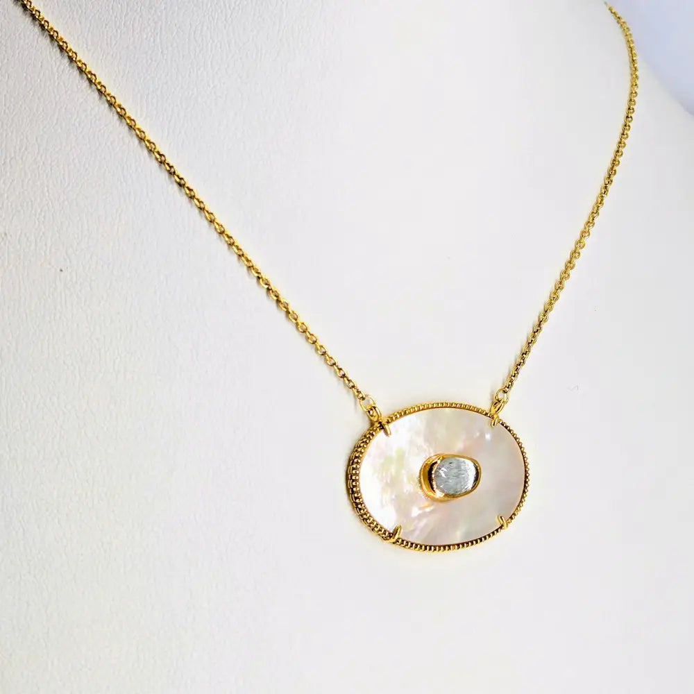 ?MOp & Aqua!’ 18’’ - 20’’ Necklace - Aquamarine Mother-of-pearl 18k Gold Sterling