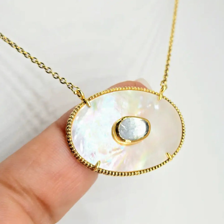 ?MOp & Aqua!’ 18’’ - 20’’ Necklace - Aquamarine Mother-of-pearl 18k Gold Sterling