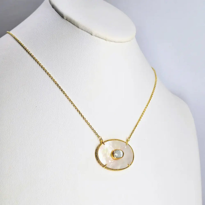 ?MOp & Aqua!’ 18’’ - 20’’ Necklace - Aquamarine Mother-of-pearl 18k Gold Sterling