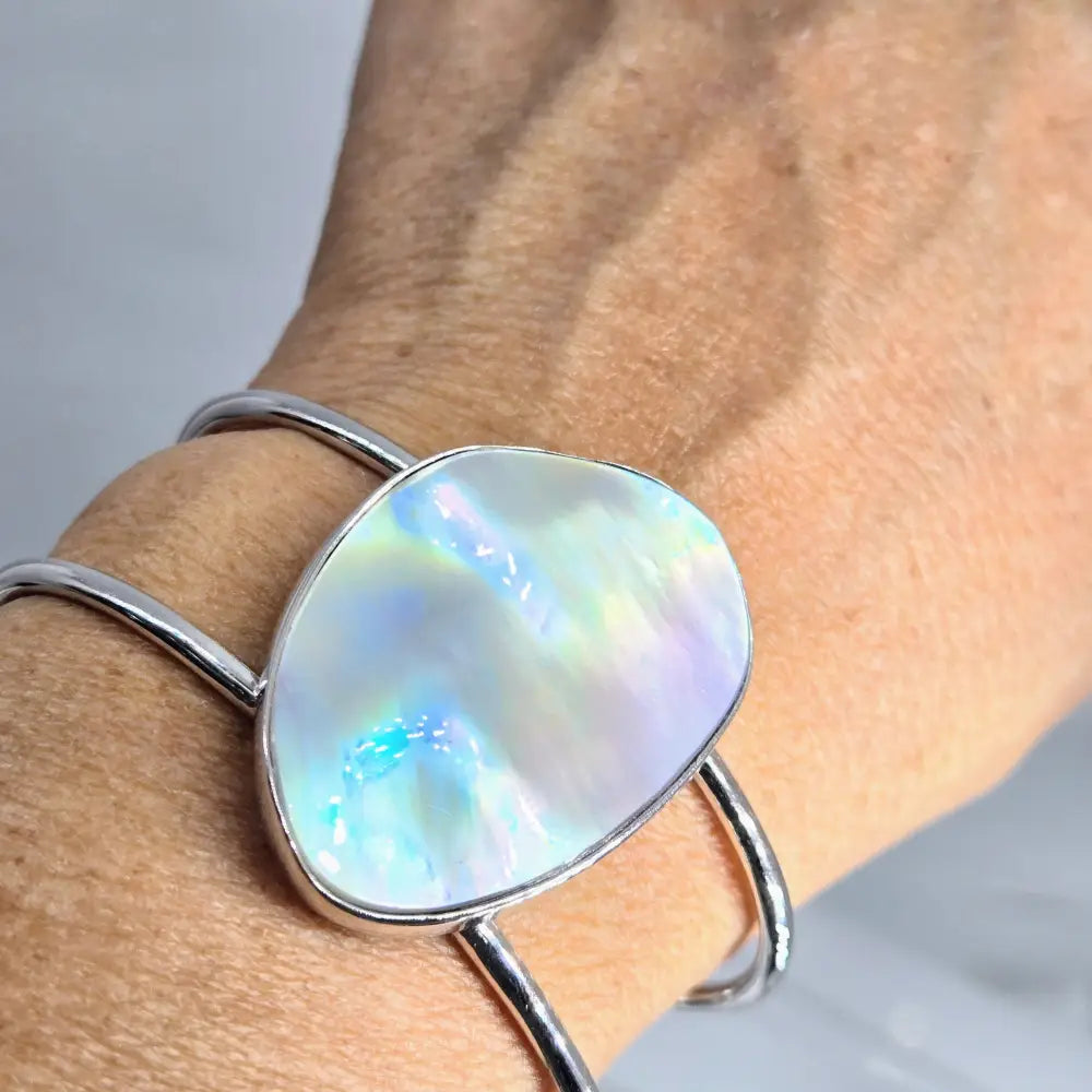 ?MOther’s 1st’ Adj Sz Cuff Bracelet - Mother-of-pearl Anti-tarnish Sterling