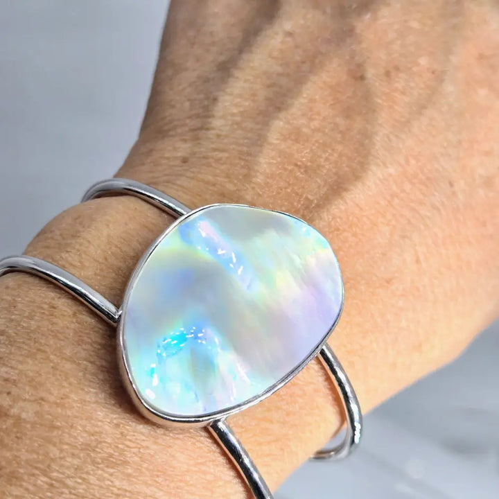 ?MOther’s 1st’ Adj Sz Cuff Bracelet - Mother-of-pearl Anti-tarnish Sterling