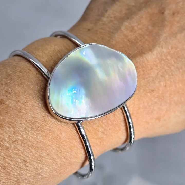?MOther’s 1st’ Adj Sz Cuff Bracelet - Mother-of-pearl Anti-tarnish Sterling