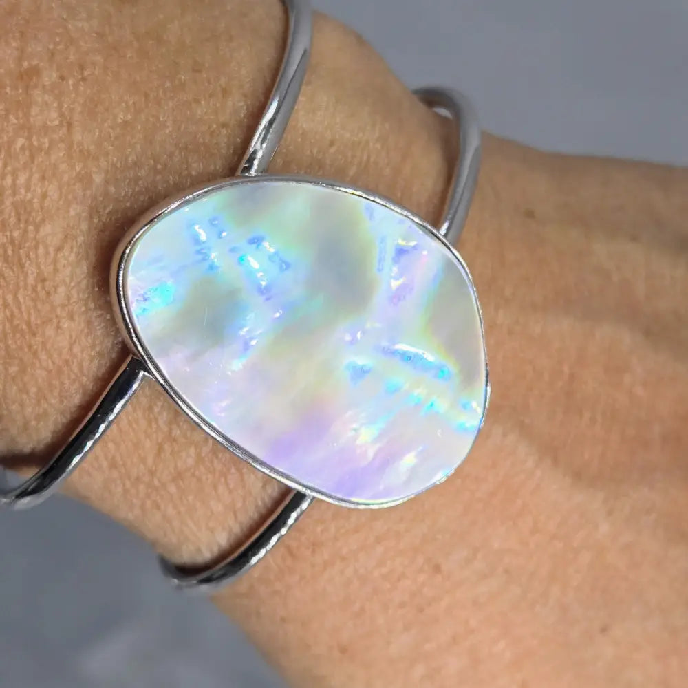 ?MOther’s 1st’ Adj Sz Cuff Bracelet - Mother-of-pearl Anti-tarnish Sterling