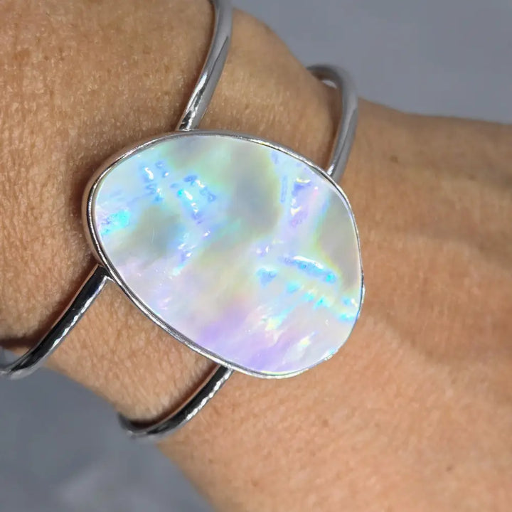 ?MOther’s 1st’ Adj Sz Cuff Bracelet - Mother-of-pearl Anti-tarnish Sterling