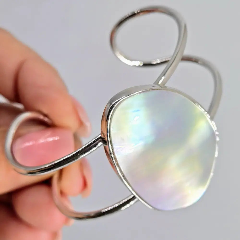 ?MOther’s 1st’ Adj Sz Cuff Bracelet - Mother-of-pearl Anti-tarnish Sterling