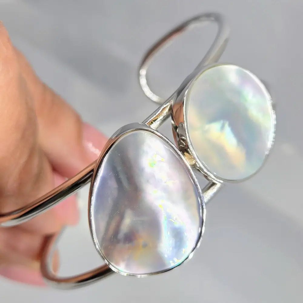 ?MOther’s Double’ Adj Sz Cuff Bracelet - Mother-of-pearl Anti-tarnish Sterling