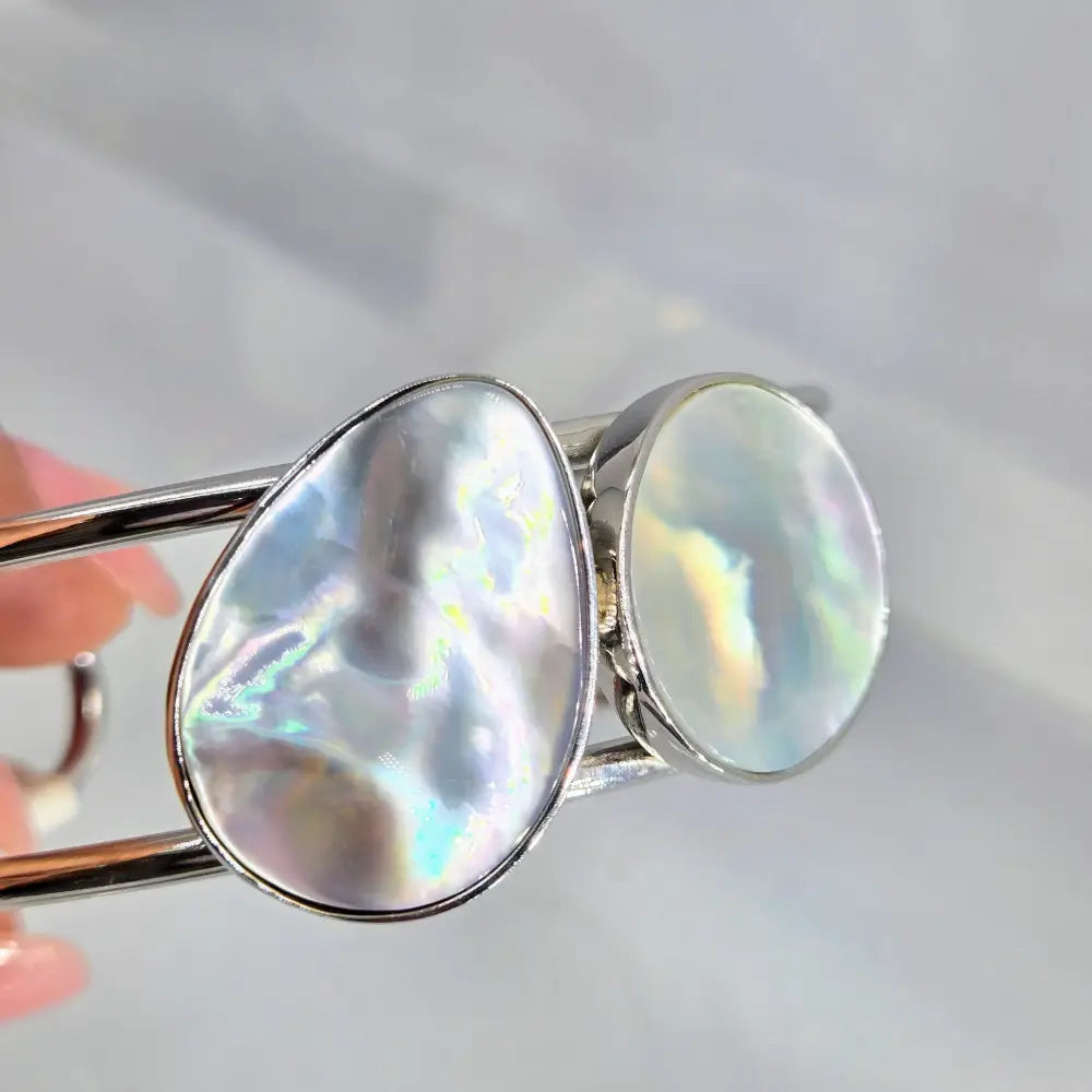 ?MOther’s Double’ Adj Sz Cuff Bracelet - Mother-of-pearl Anti-tarnish Sterling