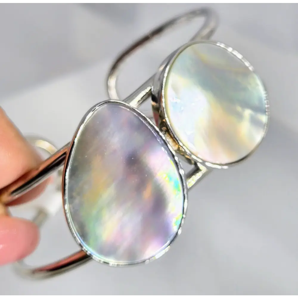 ?MOther’s Double’ Adj Sz Cuff Bracelet - Mother-of-pearl Anti-tarnish Sterling