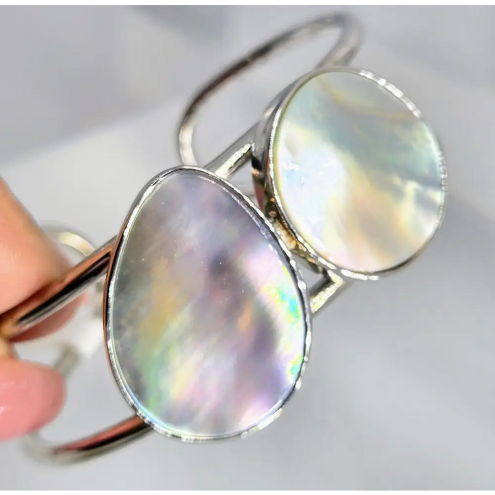 ?MOther’s Double’ Adj Sz Cuff Bracelet - Mother-of-pearl Anti-tarnish Sterling