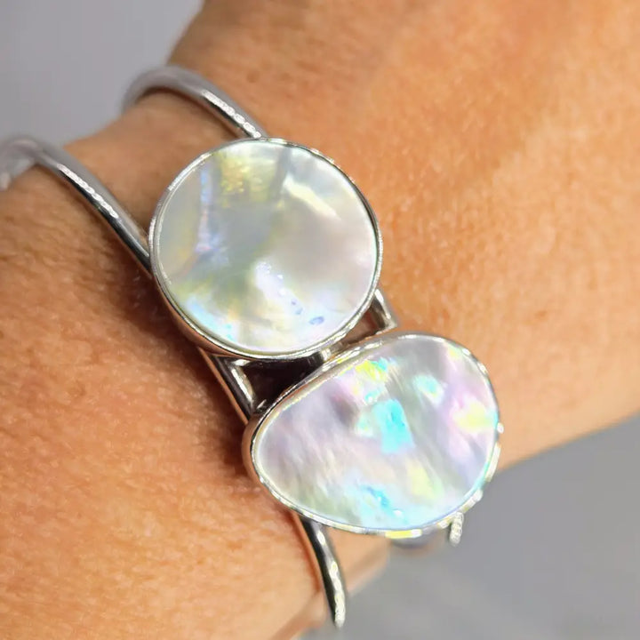 ?MOther’s Double’ Adj Sz Cuff Bracelet - Mother-of-pearl Anti-tarnish Sterling