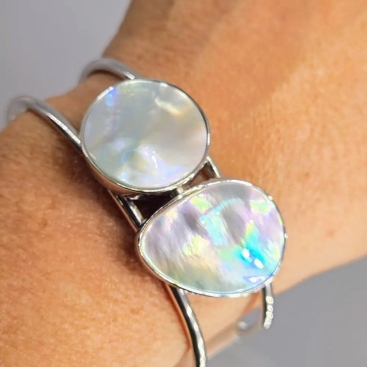 ?MOther’s Double’ Adj Sz Cuff Bracelet - Mother-of-pearl Anti-tarnish Sterling