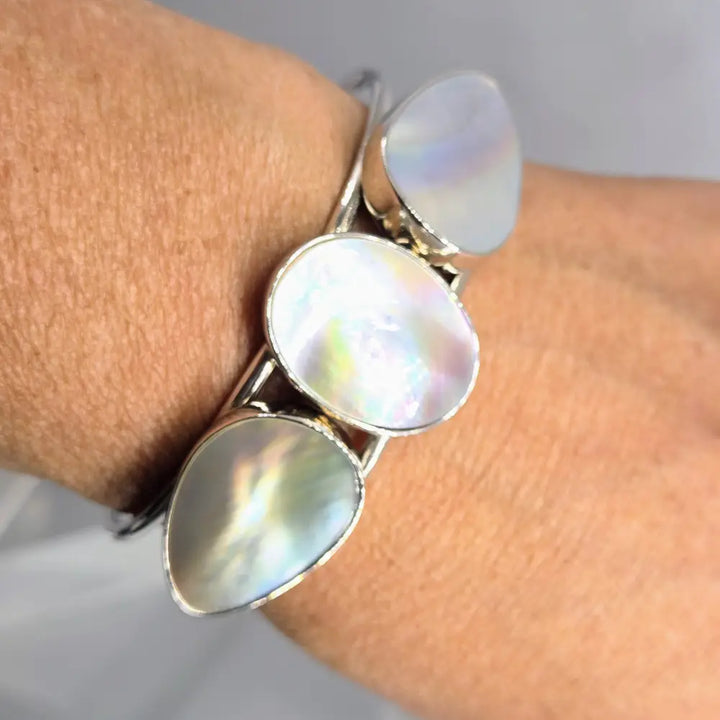 ?MOther’s Triple’ Adj Sz Cuff Bracelet - Mother-of-pearl Anti-tarnish Sterling