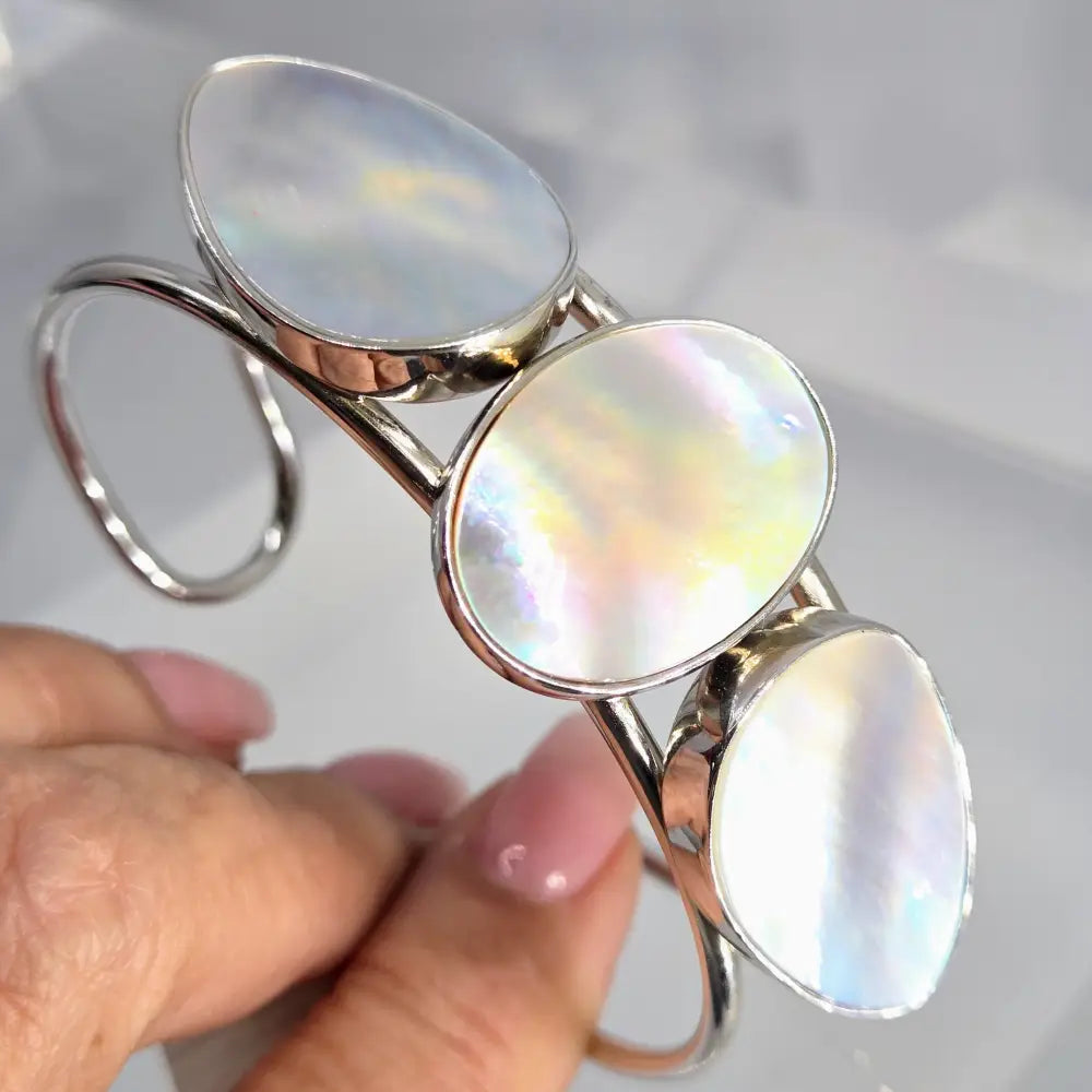 ?MOther’s Triple’ Adj Sz Cuff Bracelet - Mother-of-pearl Anti-tarnish Sterling