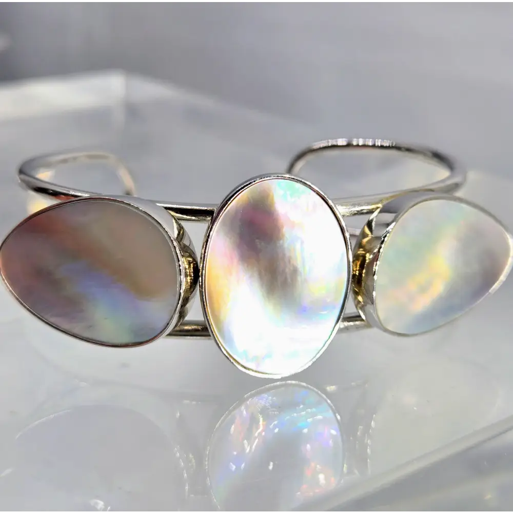 ?MOther’s Triple’ Adj Sz Cuff Bracelet - Mother-of-pearl Anti-tarnish Sterling