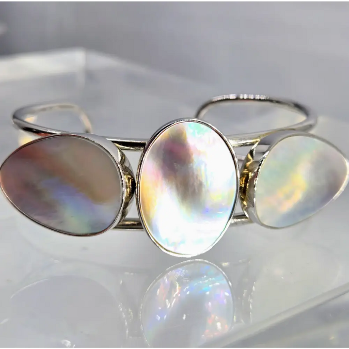 ?MOther’s Triple’ Adj Sz Cuff Bracelet - Mother-of-pearl Anti-tarnish Sterling