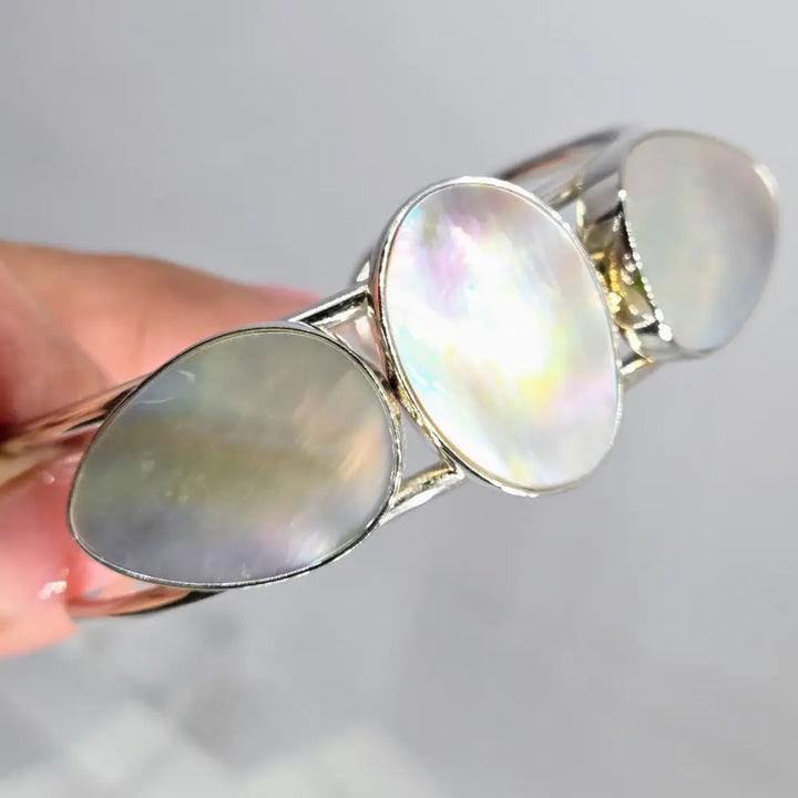 ?MOther’s Triple’ Adj Sz Cuff Bracelet - Mother-of-pearl Anti-tarnish Sterling