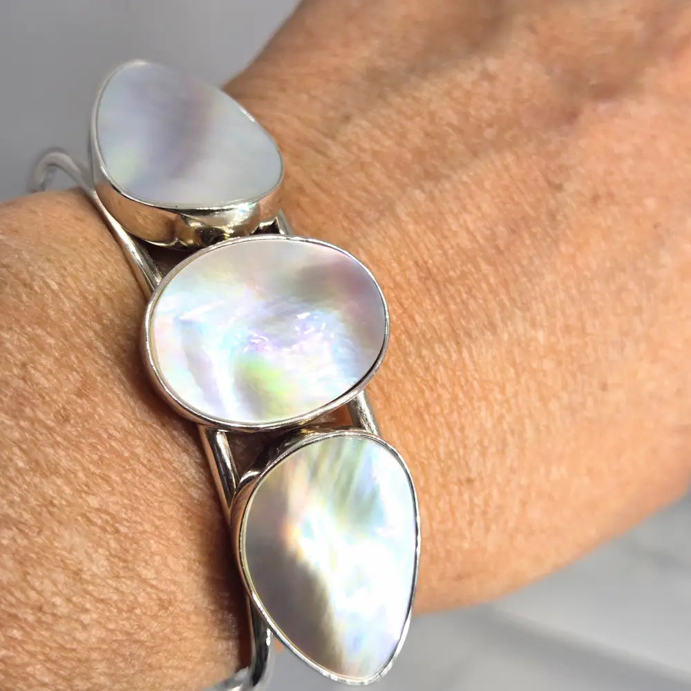 ?MOther’s Triple’ Adj Sz Cuff Bracelet - Mother-of-pearl Anti-tarnish Sterling