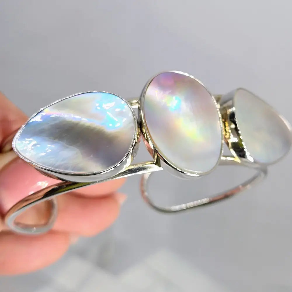 ?MOther’s Triple’ Adj Sz Cuff Bracelet - Mother-of-pearl Anti-tarnish Sterling