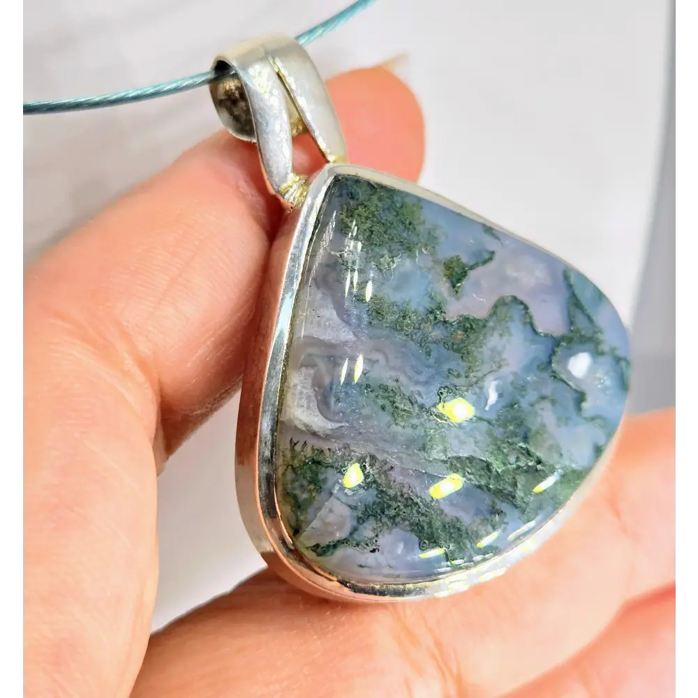 ?MOuntainside Magic’ 2’’ Pendant Necklace - Moss Agate Sterling - Key West Local Luxe