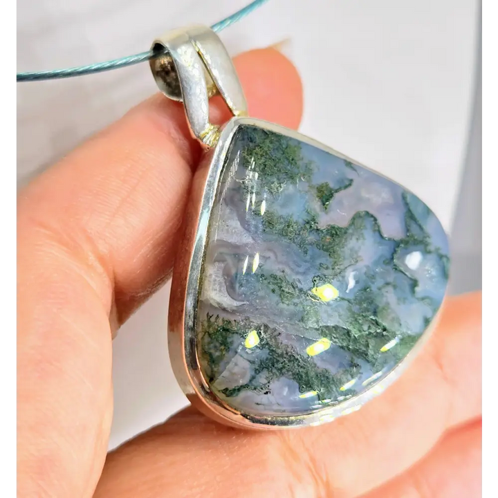 ?MOuntainside Magic’ 2’’ Pendant Necklace - Moss Agate Sterling - Key West Local Luxe