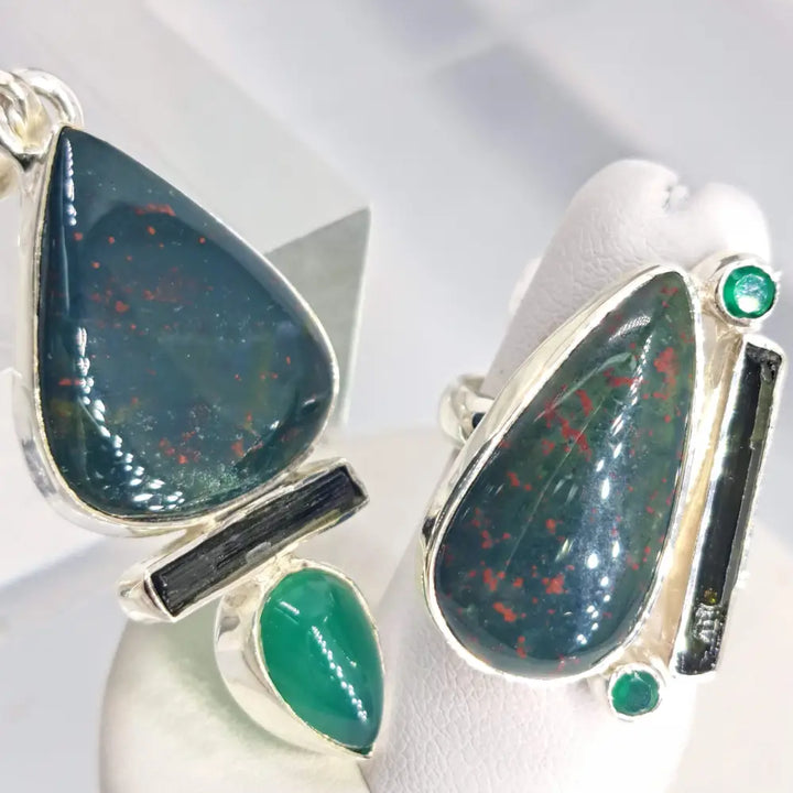 Outlet ?Mrs. Green Jeans’ 2’’ Pendant 20’’ Necklace - Bloodstone Tourmaline Onyx Sterling