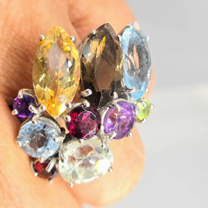 ?MRs. Roper’s Other Mumu’ Sz 7 Ring - Amethyst. Topaz Garnet Smoky Quartz Citrine Peridot Prasiolite Anti-tarnish