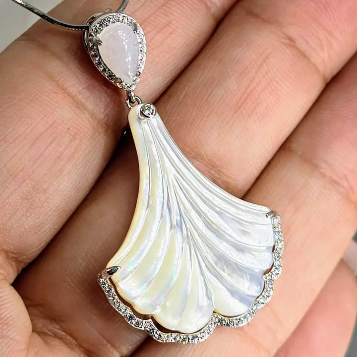 ?MS. Fandango’ 1.75’’ Pendant Necklace - Mother-of-pearl Zircon Moonstone Anti-tarnish Sterling