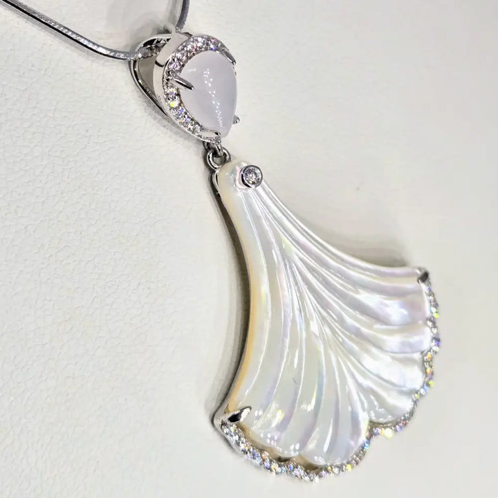 ?MS. Fandango’ 1.75’’ Pendant Necklace - Mother-of-pearl Zircon Moonstone Anti-tarnish Sterling