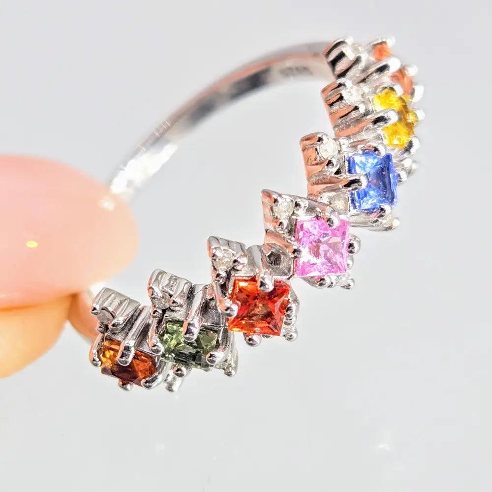 ?MUlti-colored Magic’ Sz 7 Ring - Sapphires Diamonds Sterling - Key West Local Luxe