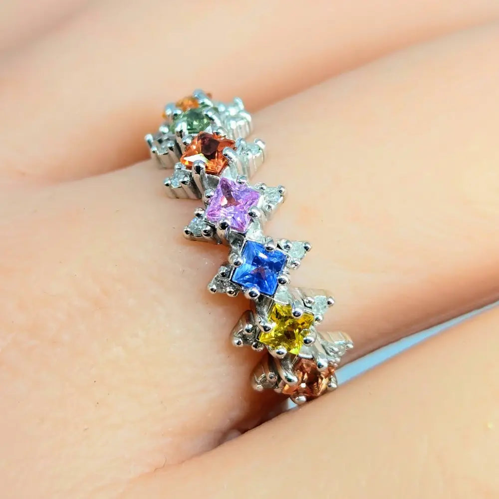 ?MUlti-colored Magic’ Sz 7 Ring - Sapphires Diamonds Sterling - Key West Local Luxe