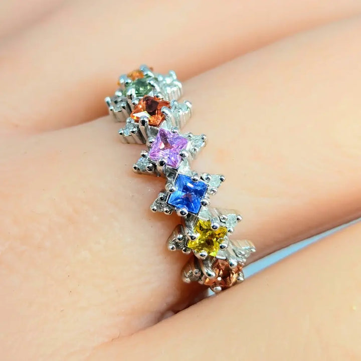 ?MUlti-colored Magic’ Sz 7 Ring - Sapphires Diamonds Sterling - Key West Local Luxe