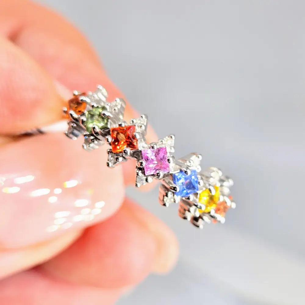?MUlti-colored Magic’ Sz 7 Ring - Sapphires Diamonds Sterling - Key West Local Luxe