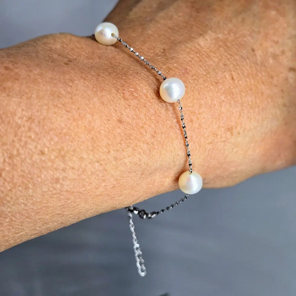 ?MY Cup Runneth Over’ 7’’ - 8’’ Bracelet - Pearls Anti-tarnish Sterling - White