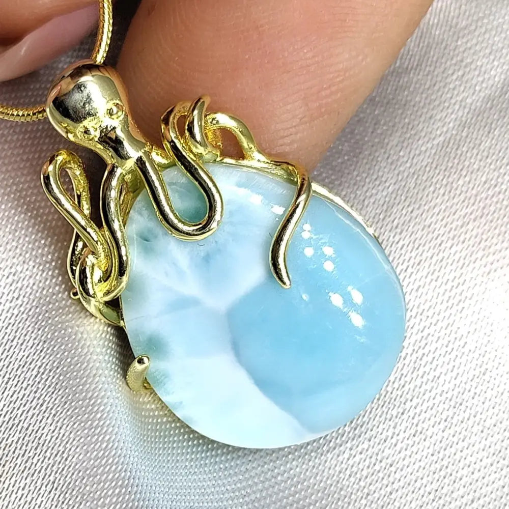 ?MY Favorite Octopus’ Pendant Necklace - Larimar Sterling - 16’’ / Gold Over