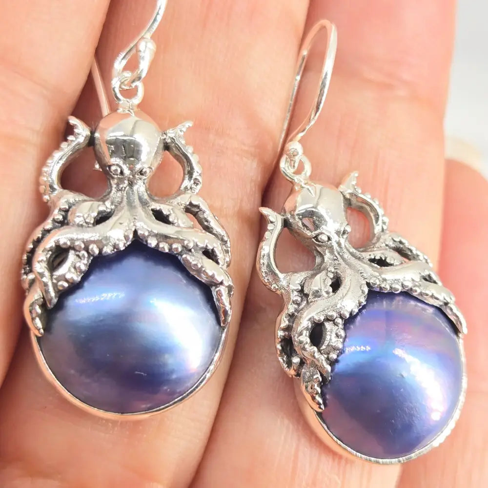 ?MY Octopus Pearls’ 1.75’’ Earrings - White Mabé Pearls Sterling