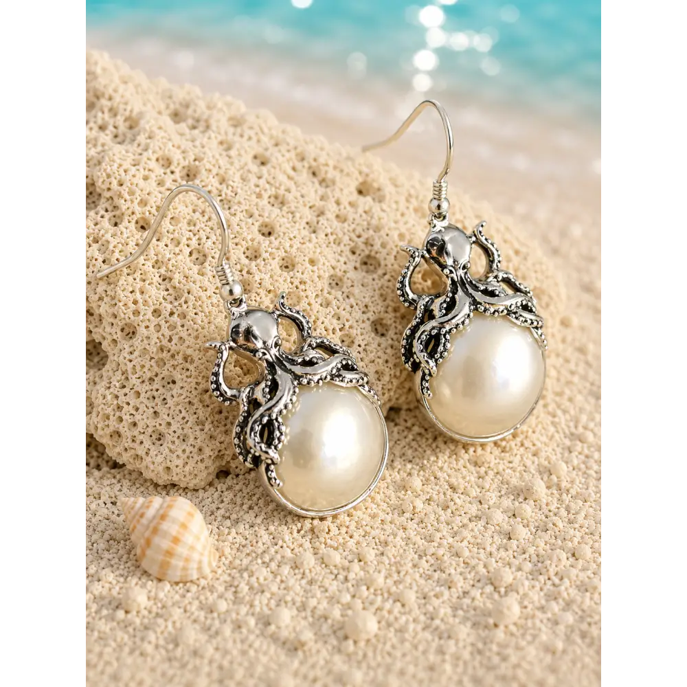 ?MY Octopus Pearls’ 1.75’’ Earrings - White Mabé Pearls Sterling