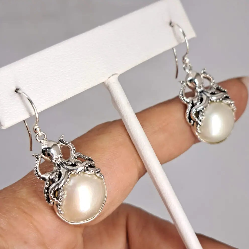 ?MY Octopus Pearls’ 1.75’’ Earrings - White Mabé Pearls Sterling