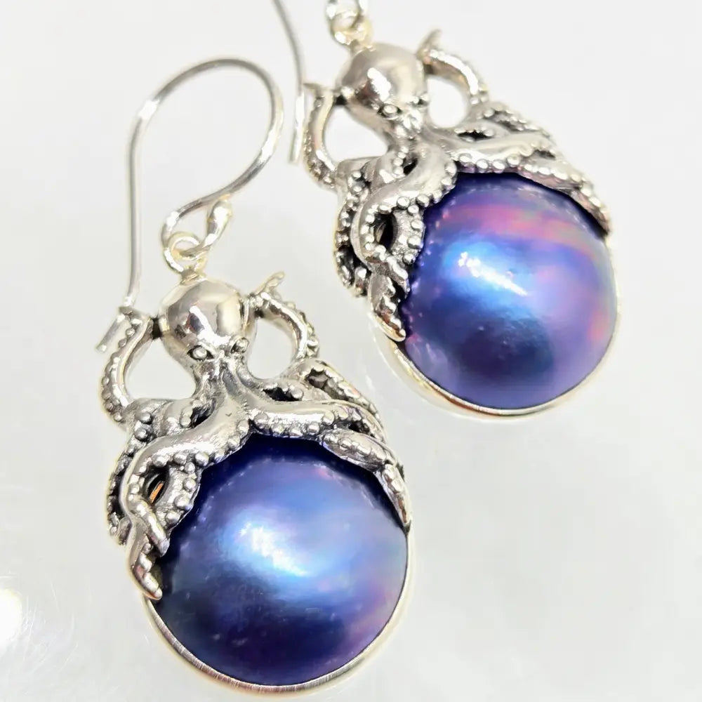 ?MY Octopus Pearls’ 1.75’’ Earrings - White Mabé Pearls Sterling
