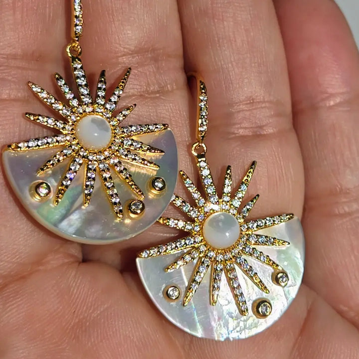 ?MY Sunshine’ 1.5’’ Earrings - South Sea Mother-of-pearl Zircon Anti-tarnish Gold Sterling